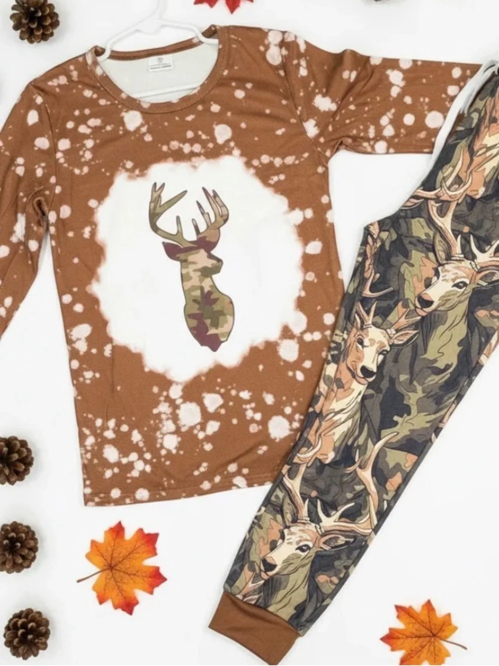 Kids Brown Camo Deer Set - Long Sleeve Top & Pants